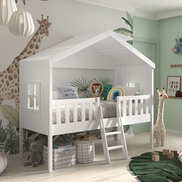 Lit cabane 90x200 sommier inclus Vipack Housebed Blanc
