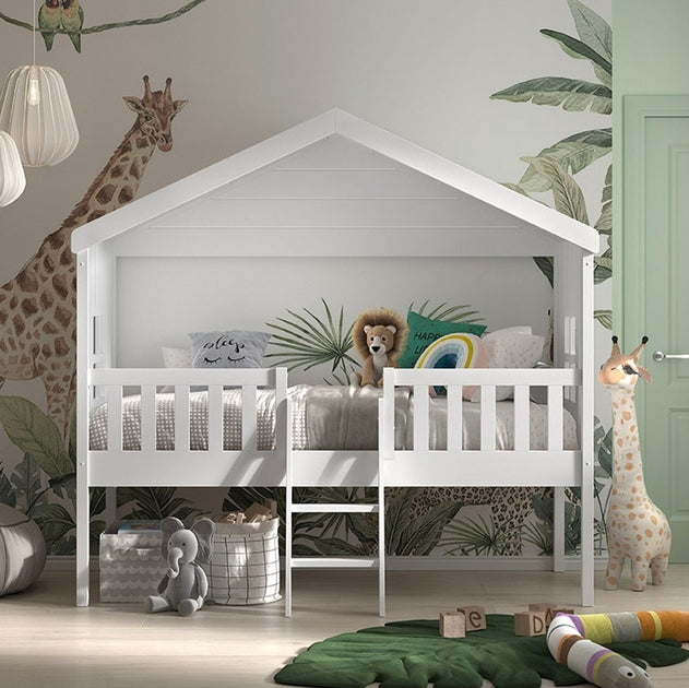 Lit cabane 90x200 sommier inclus Vipack Housebed Blanc