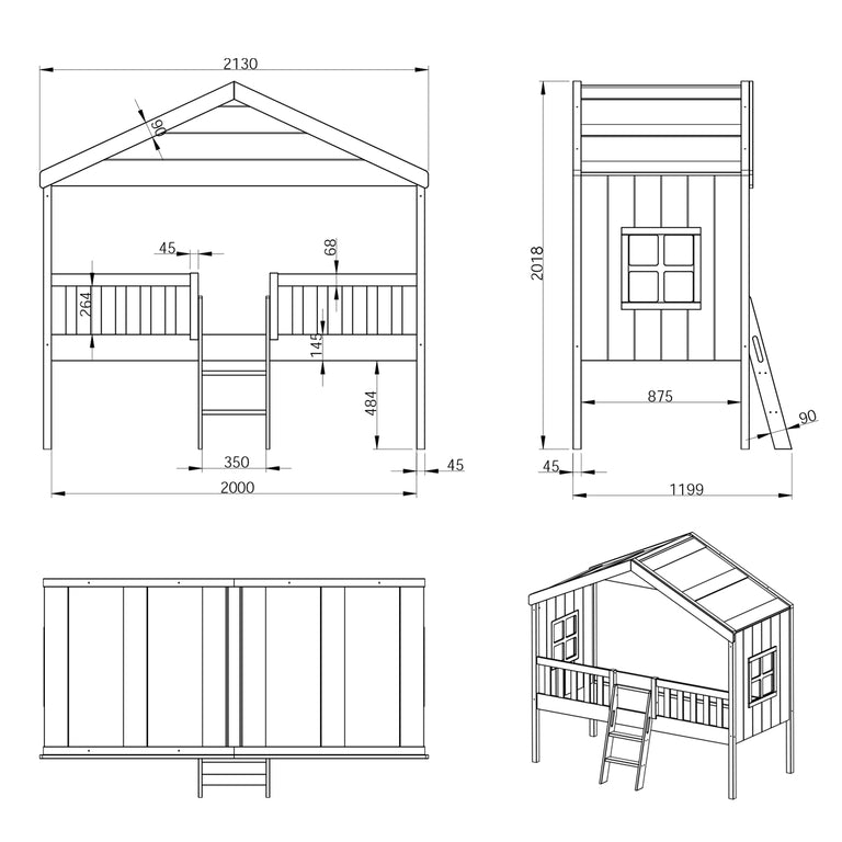 Lit cabane 90x200 sommier inclus Vipack Housebed Blanc