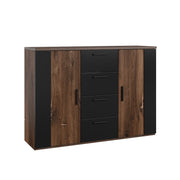 Commode 2 portes 4 tiroirs Alec Bois foncé et Noir