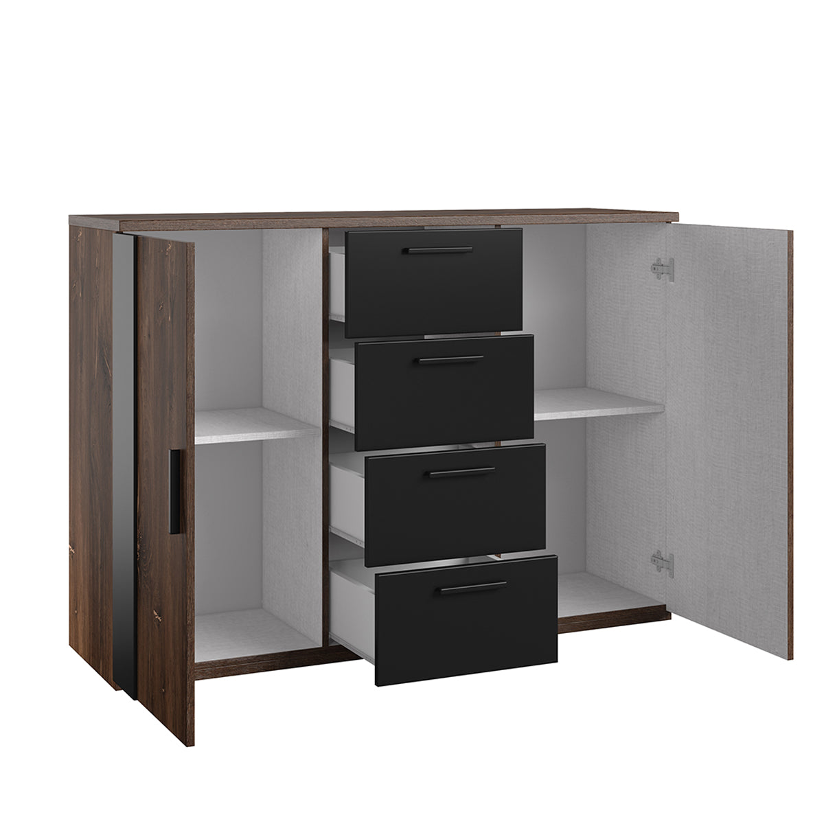 Commode 2 portes 4 tiroirs Alec Bois foncé et Noir - vue 2
