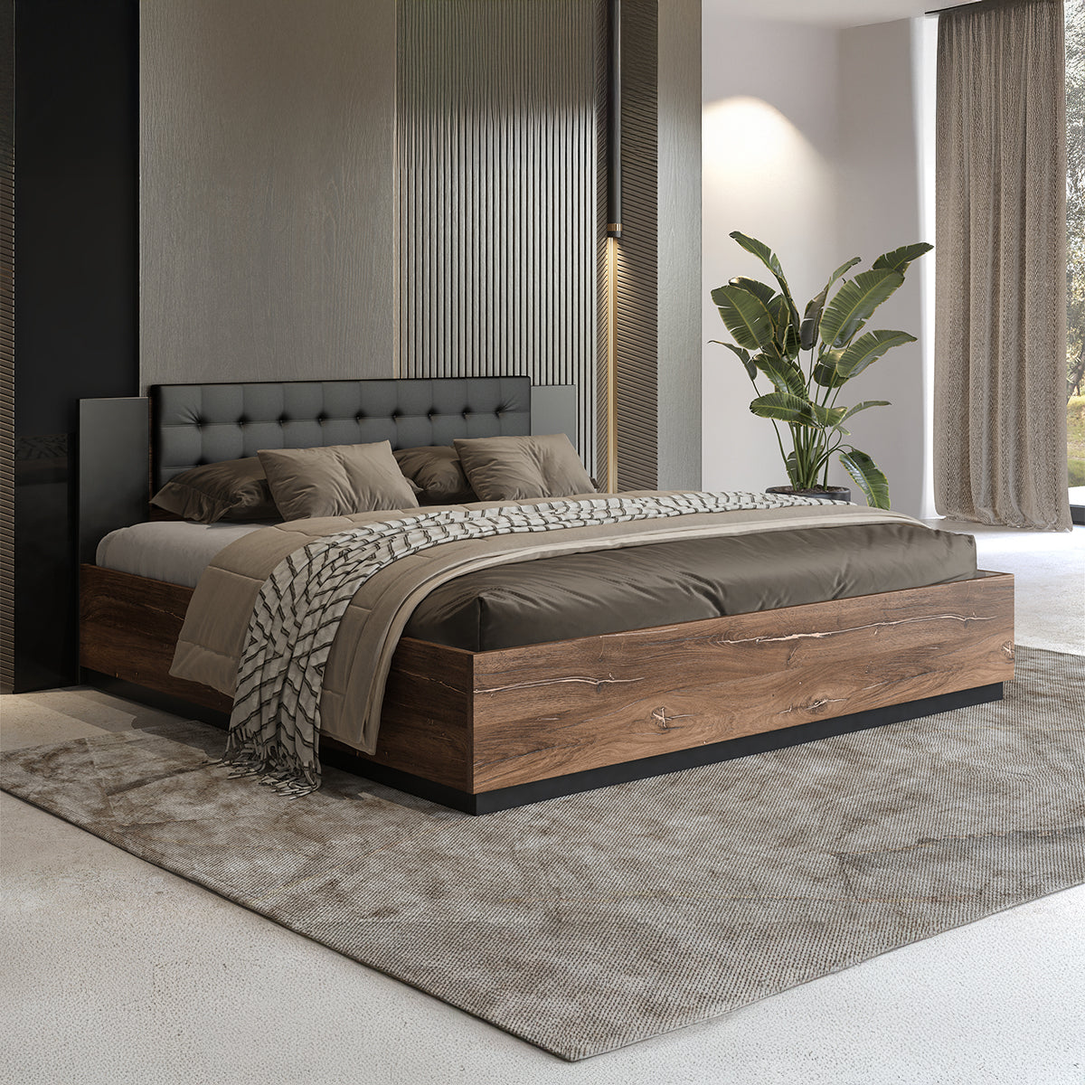 Lit 180x200 sommier inclus Alec Bois foncé et Noir - vue 2