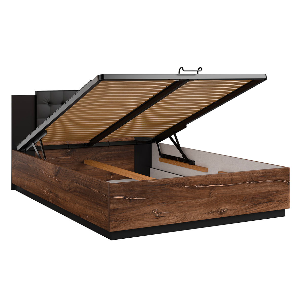 Lit coffre 140x200 sommier inclus Alec Bois foncé et Noir