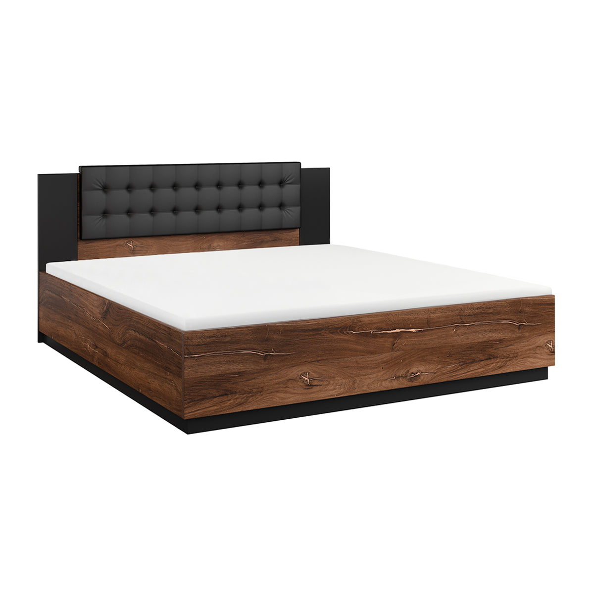 Lit coffre 140x200 sommier inclus Alec Bois foncé et Noir - vue 2