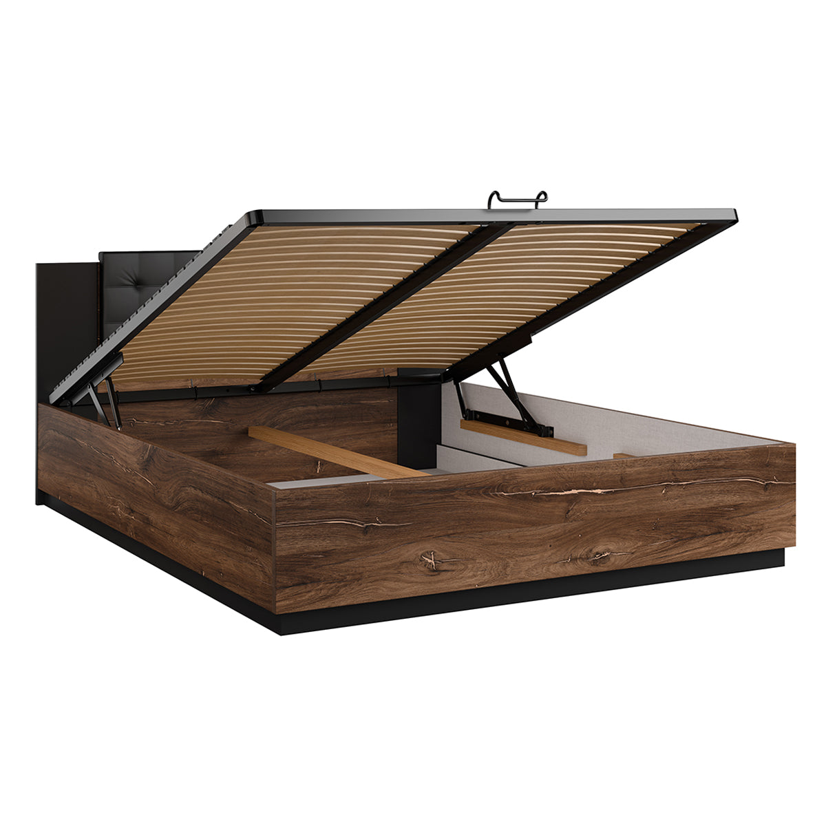 Lit coffre 160x200 sommier inclus Alec Bois foncé et Noir