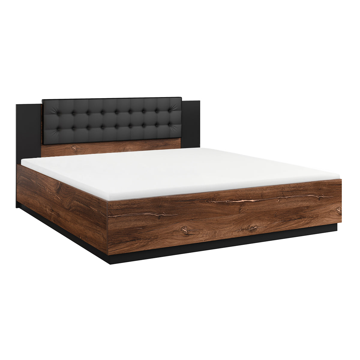 Lit coffre 160x200 sommier inclus Alec Bois foncé et Noir - vue 2