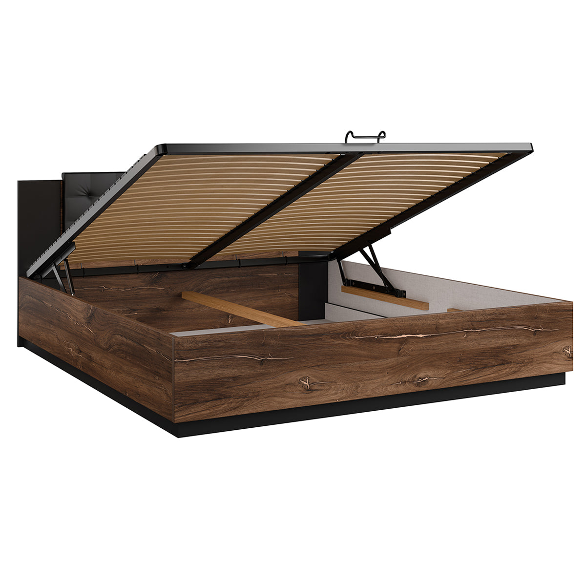 Lit coffre 180x200 sommier inclus Alec Bois foncé et Noir