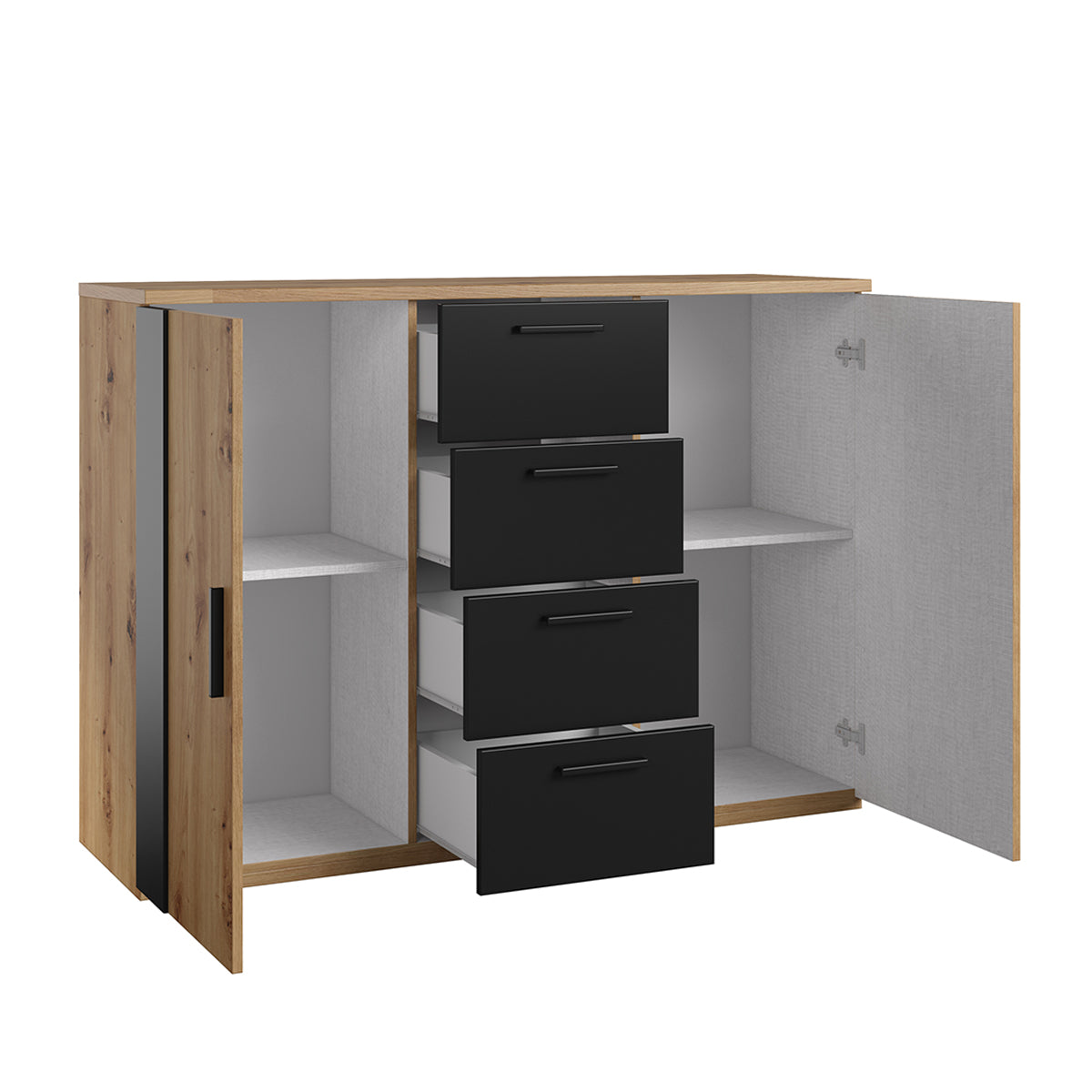 Commode 2 portes 4 tiroirs Alec Bois et Noir - vue 2