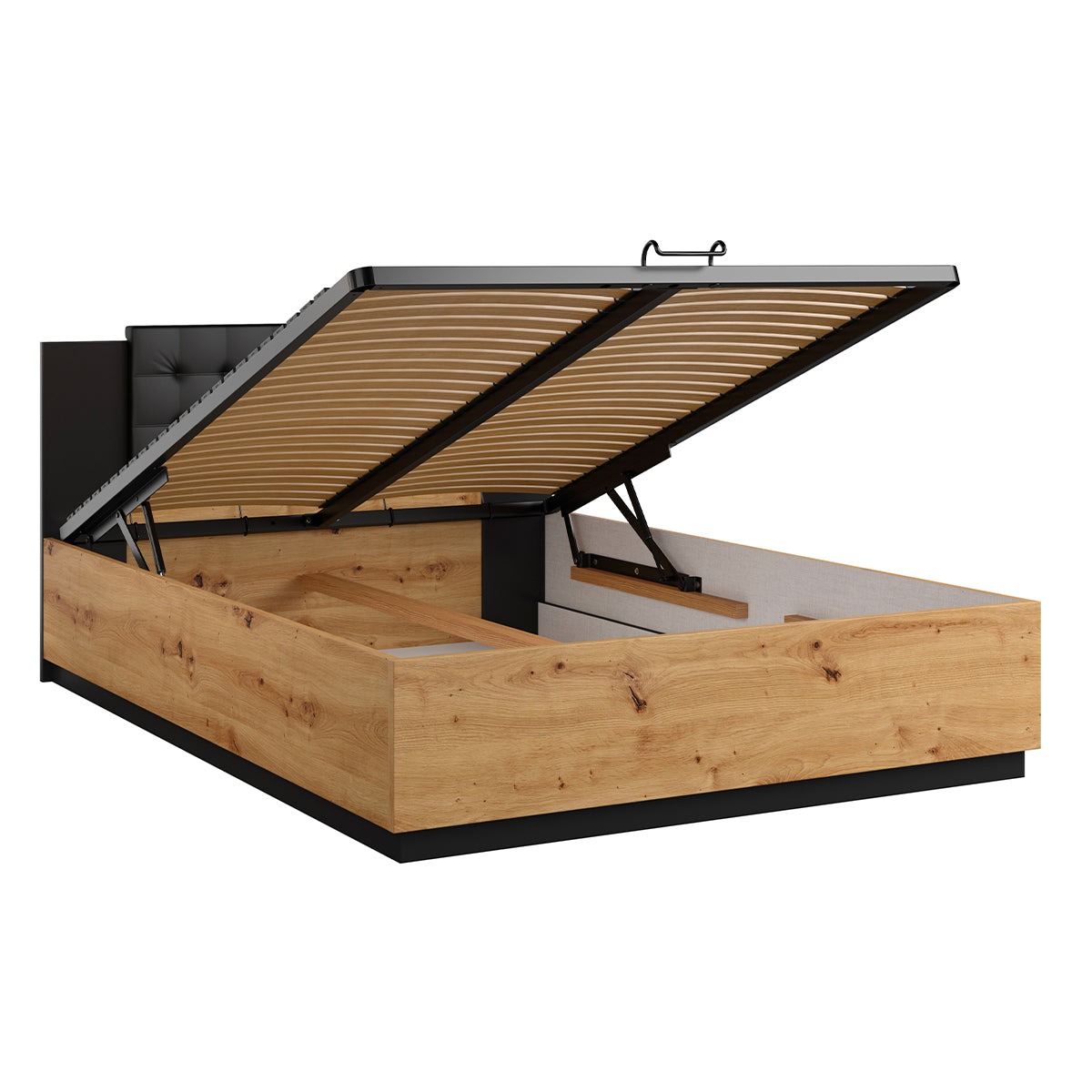 Lit coffre 140x200 sommier inclus Alec Bois et Noir