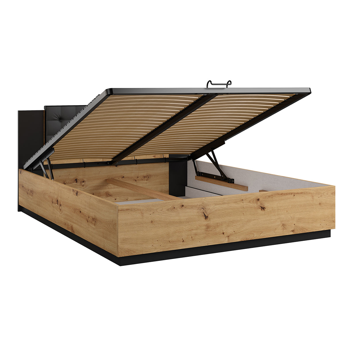 Lit coffre 160x200 sommier inclus Alec Bois et Noir