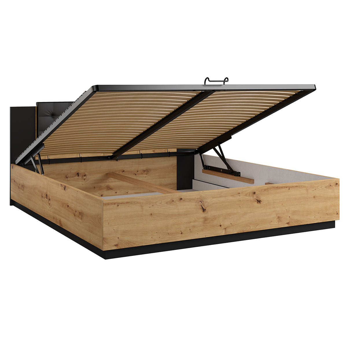 Lit coffre 180x200 sommier inclus Alec Bois et Noir