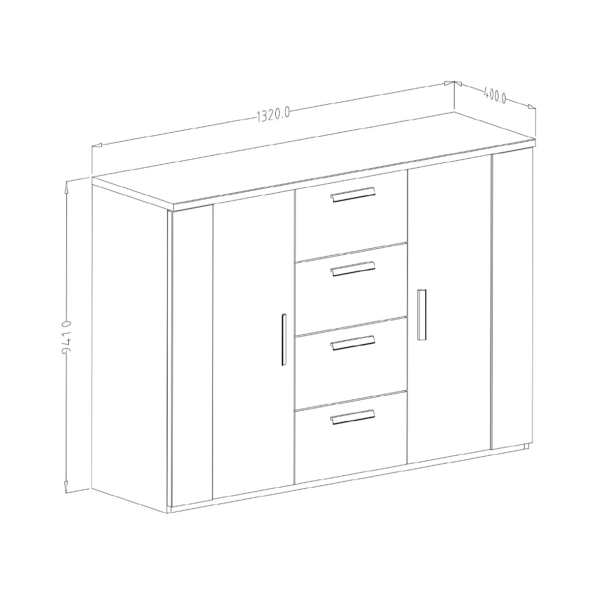 Commode 2 portes 4 tiroirs Alec Bois et Noir - vue 4