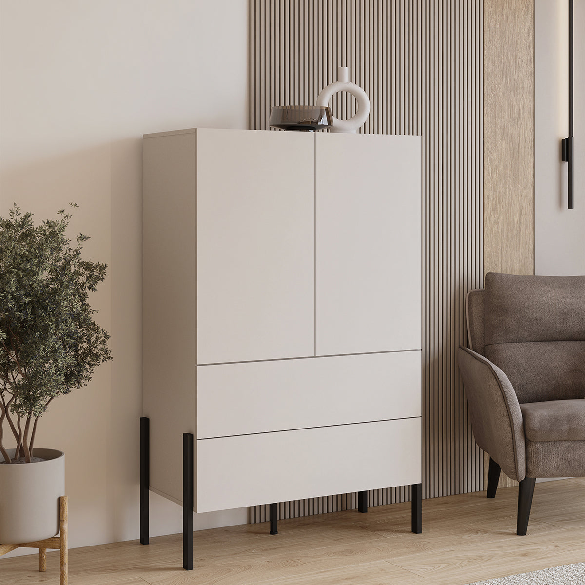Armoire 2 portes 2 tiroirs Bérénice Cachemire - vue 4