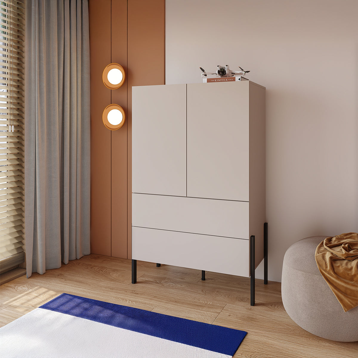 Armoire 2 portes 2 tiroirs Bérénice Cachemire - vue 5