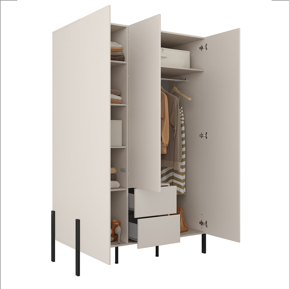 Armoire 3 portes 2 tiroirs Bérénice Cachemire - vue 2
