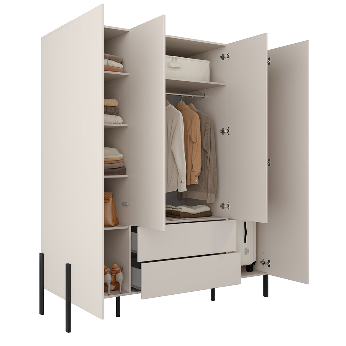 Armoire 4 portes 2 tiroirs Bérénice Cachemire - vue 2