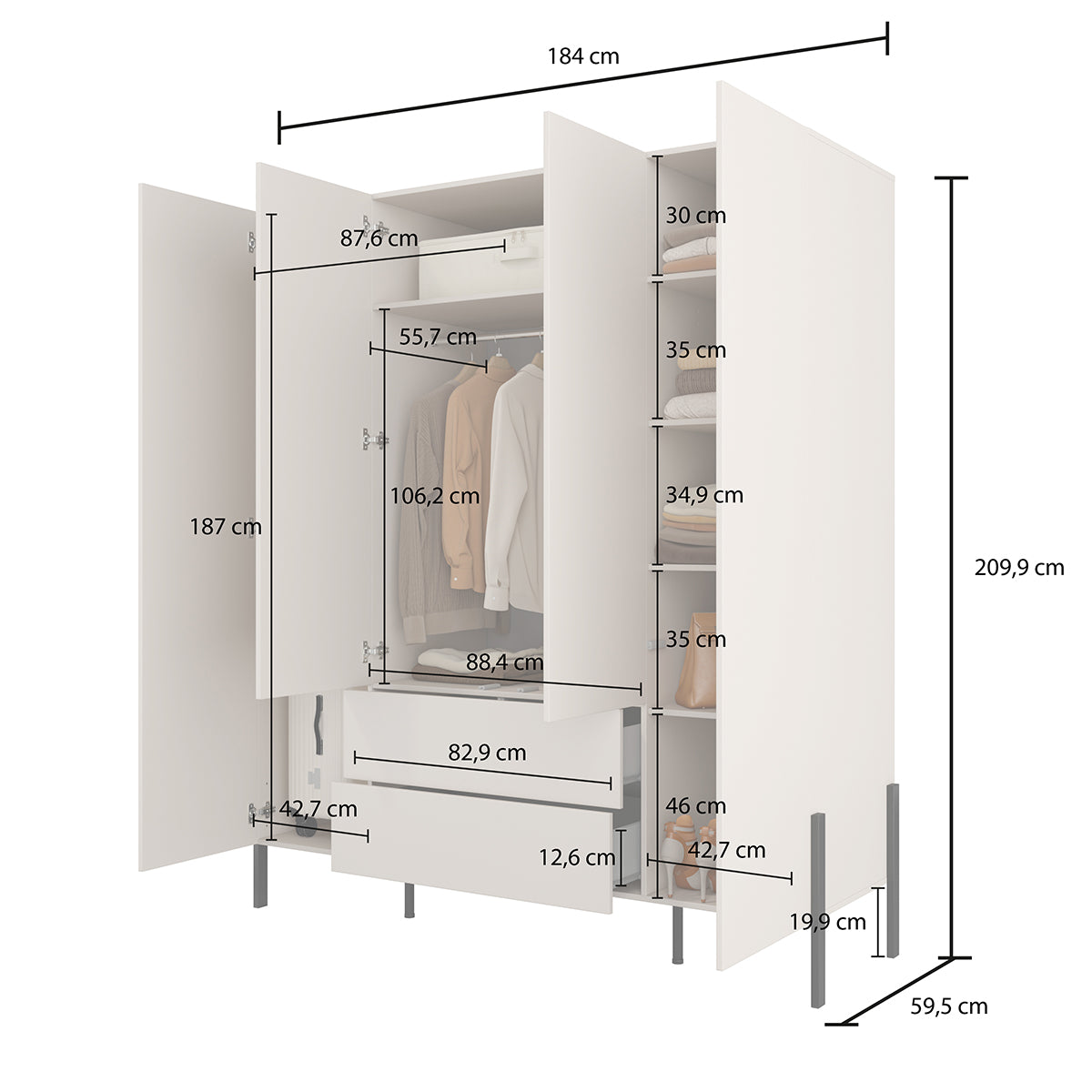 Armoire 4 portes 2 tiroirs Bérénice Cachemire - vue 5