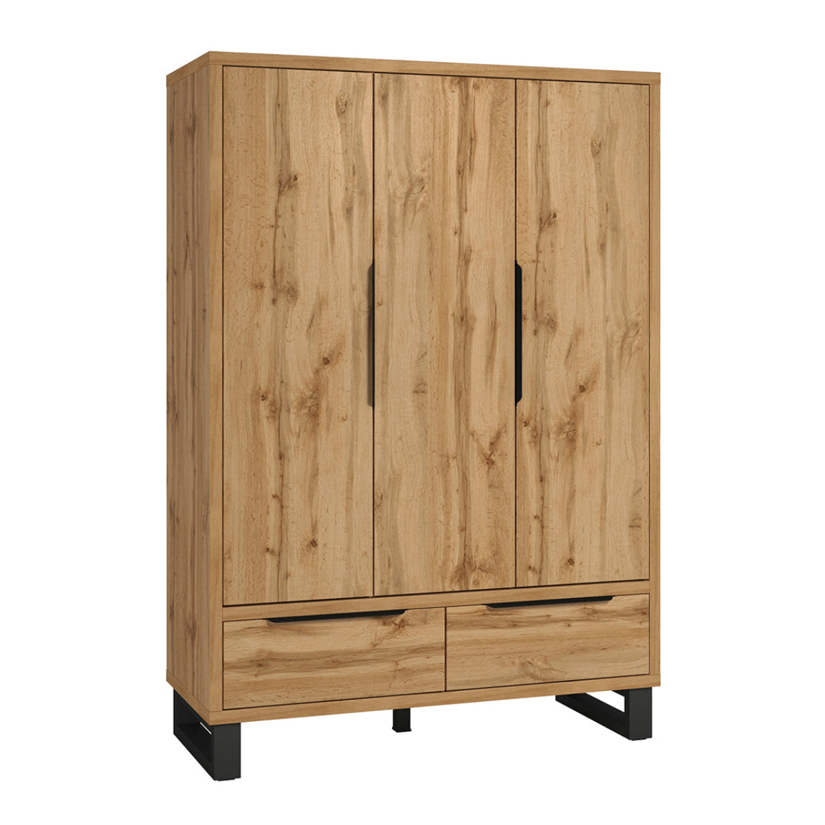 Armoire 3 portes 2 tiroirs Eden Bois et Noir