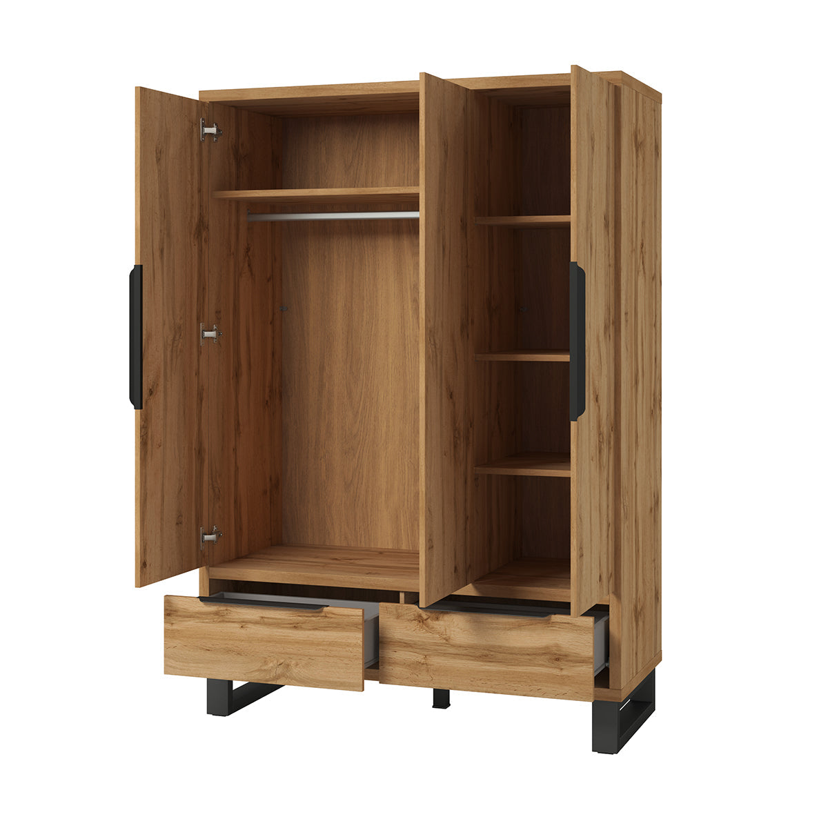 Armoire 3 portes 2 tiroirs Eden Bois et Noir - vue 2