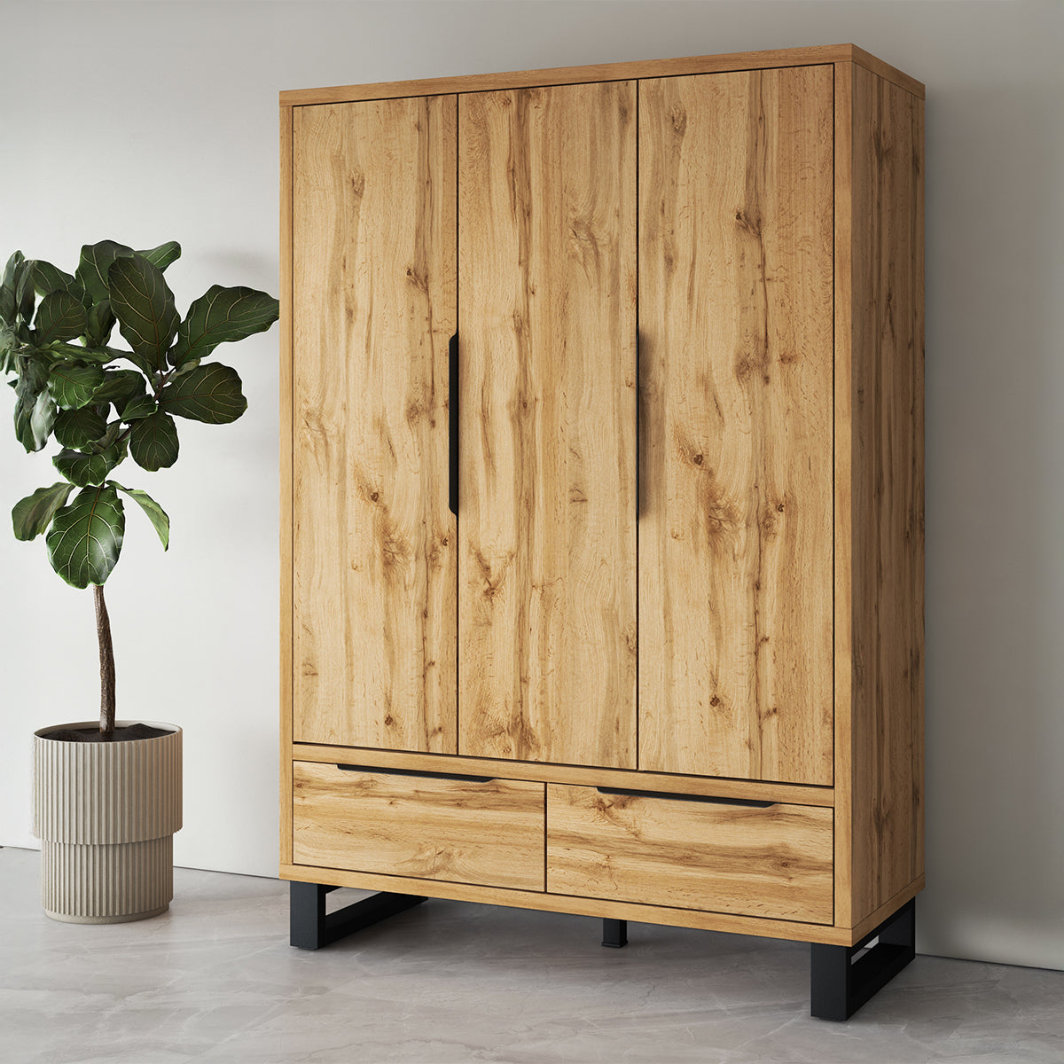 Armoire 3 portes 2 tiroirs Eden Bois et Noir - vue 3