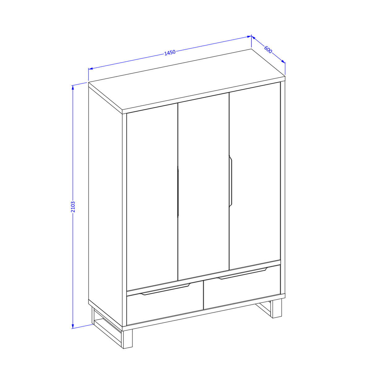 Armoire 3 portes 2 tiroirs Eden Bois et Noir - vue 6