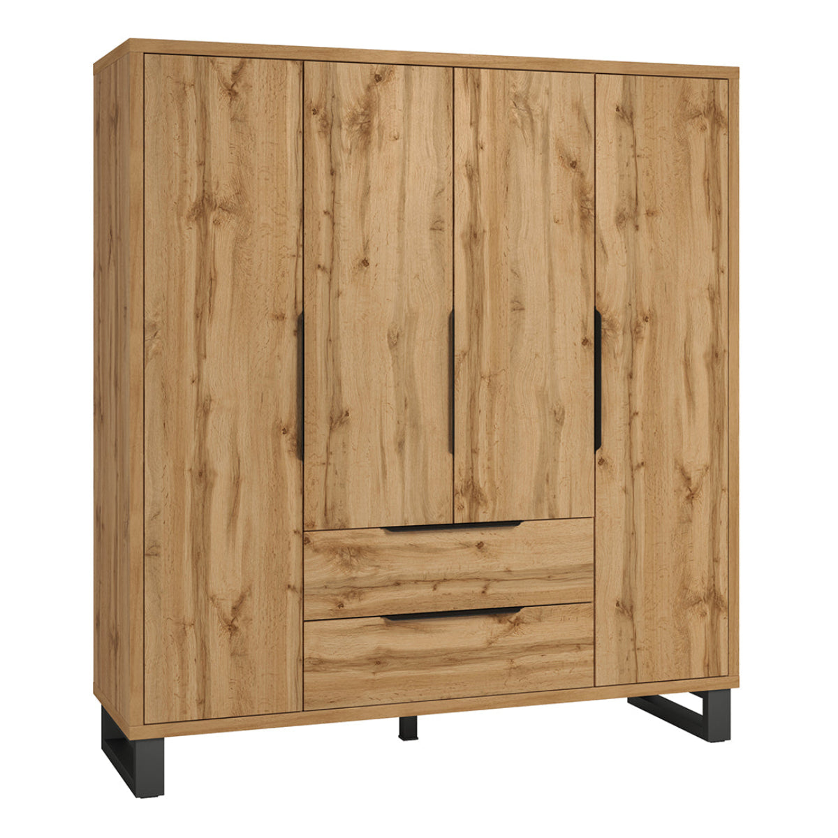 Armoire 4 portes 2 tiroirs Eden Bois et Noir