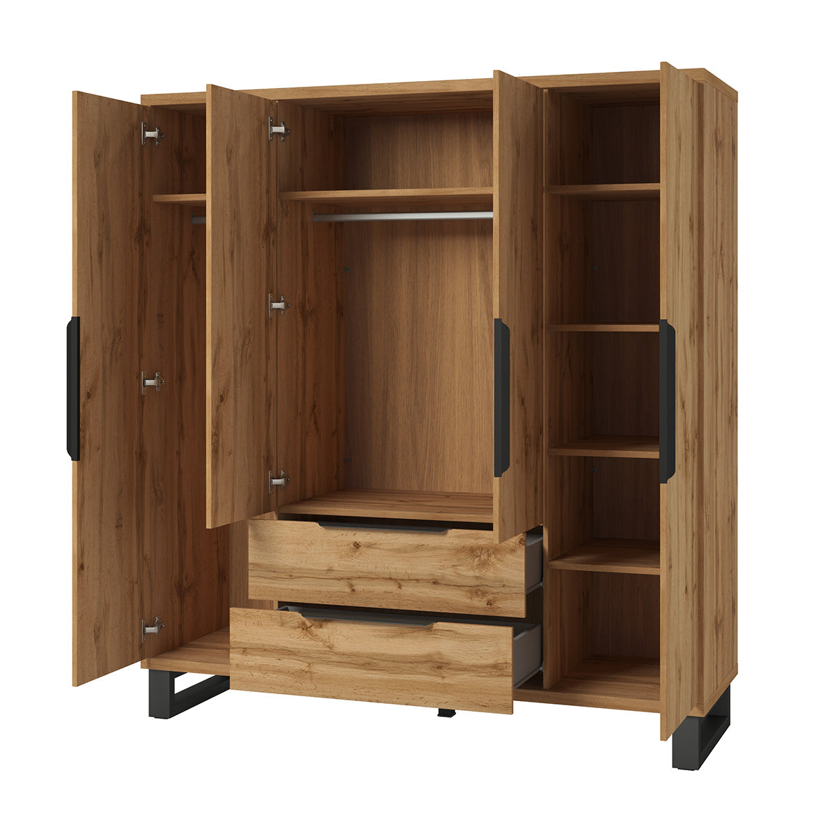 Armoire 4 portes 2 tiroirs Eden Bois et Noir - vue 2