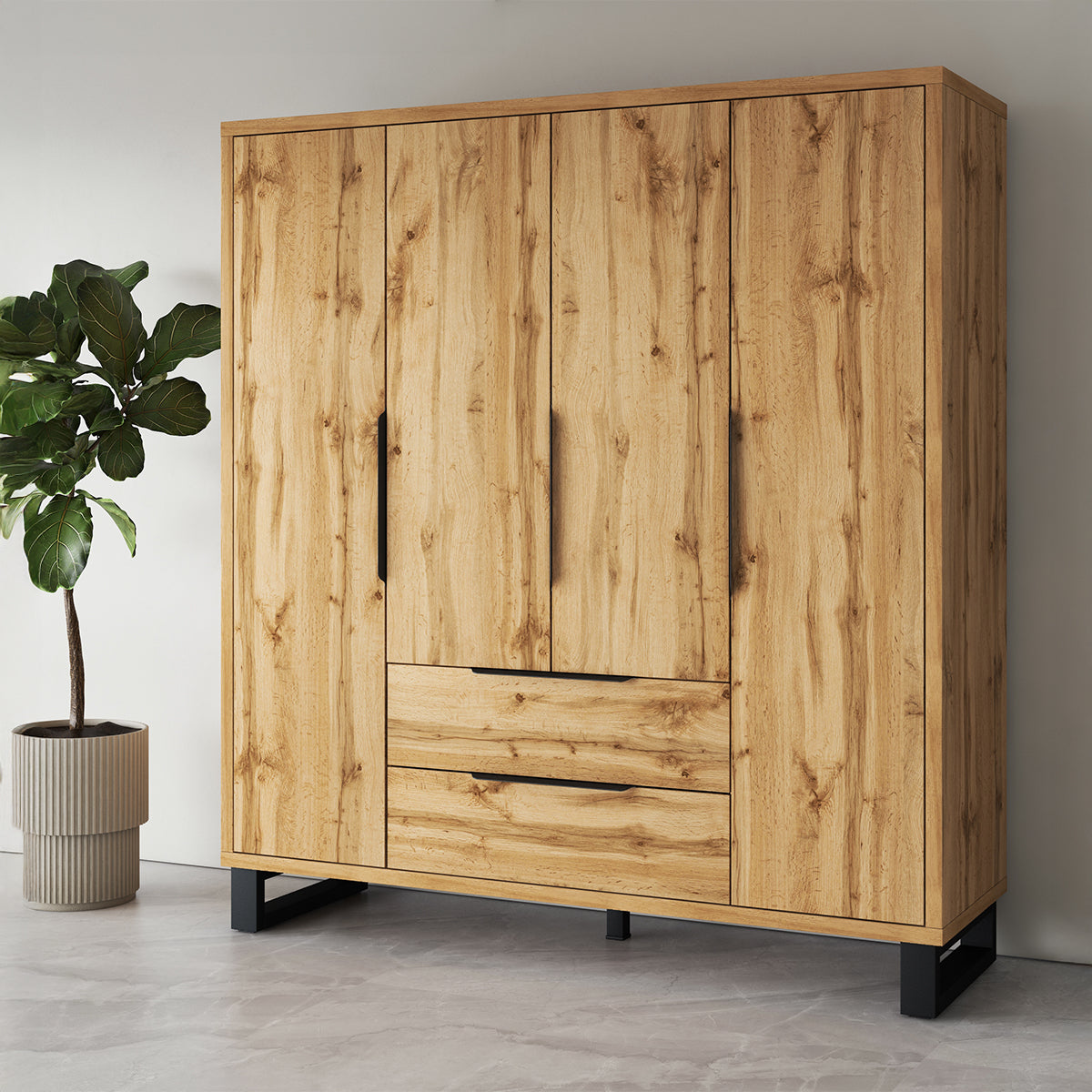 Armoire 4 portes 2 tiroirs Eden Bois et Noir - vue 3