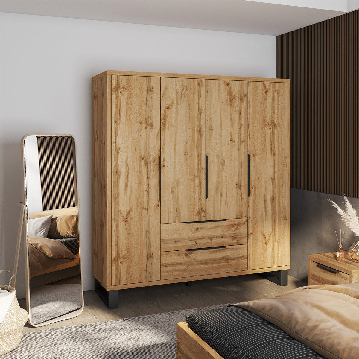 Armoire 4 portes 2 tiroirs Eden Bois et Noir - vue 4