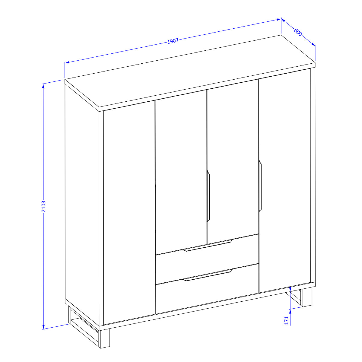 Armoire 4 portes 2 tiroirs Eden Bois et Noir - vue 6