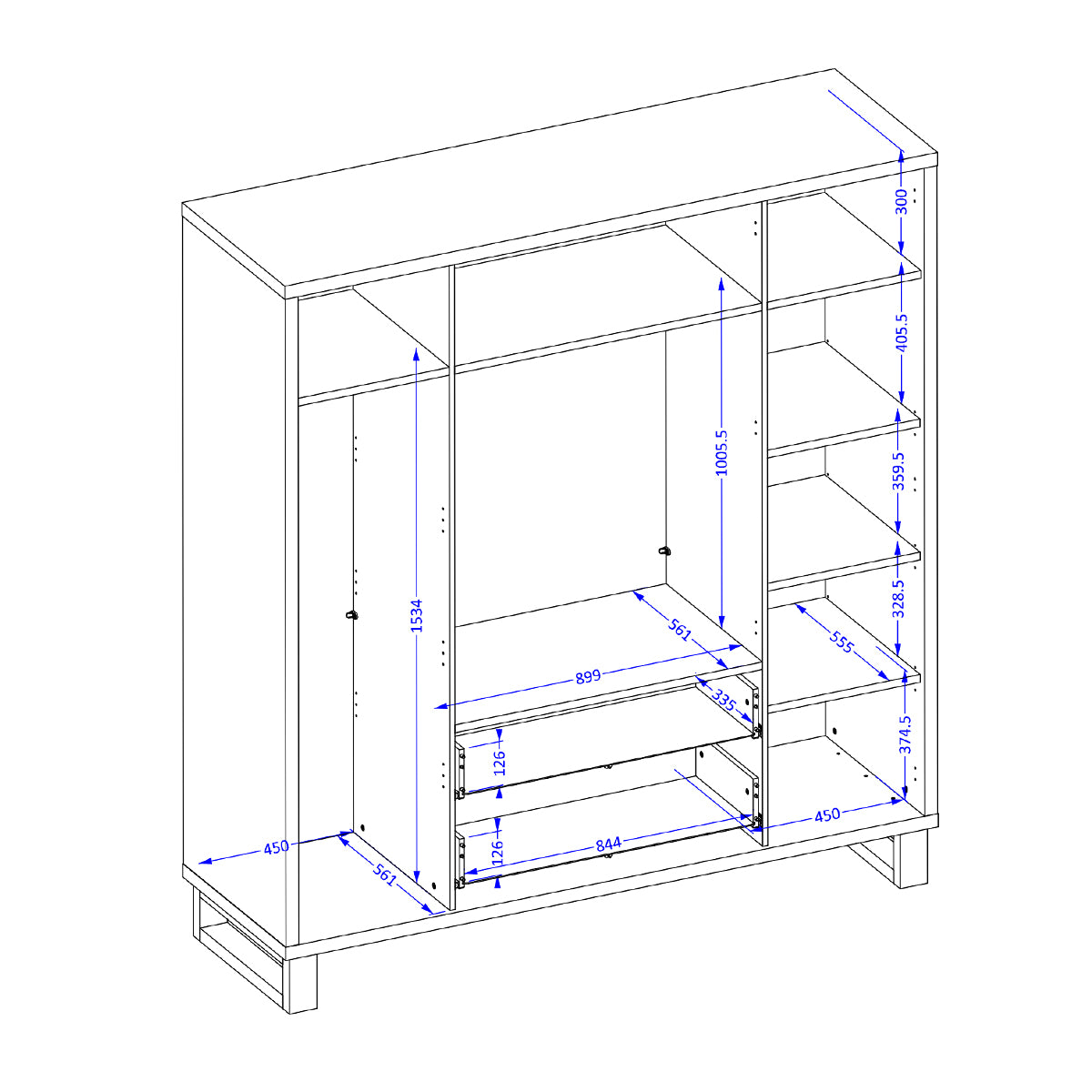 Armoire 4 portes 2 tiroirs Eden Bois et Noir - vue 7