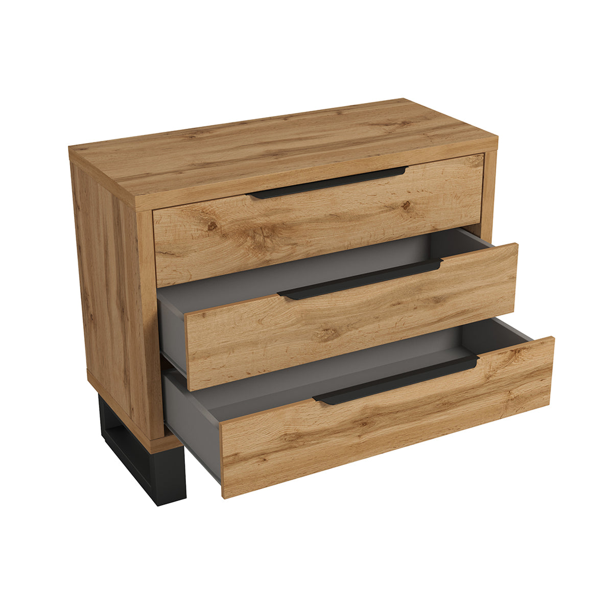 Commode 3 tiroirs Eden Bois et Noir - vue 2