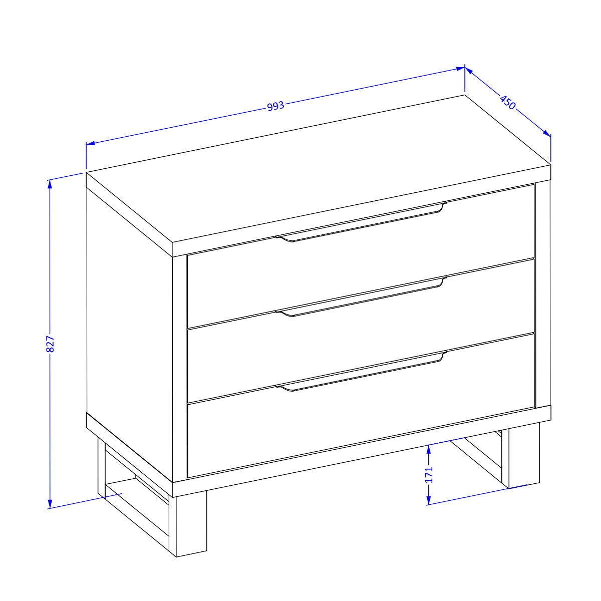 Commode 3 tiroirs Eden Bois et Noir - vue 7