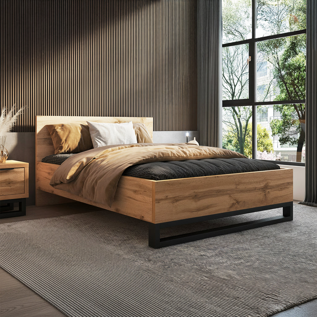 Lit 140x200 sommier inclus Eden Bois et Noir - vue 2