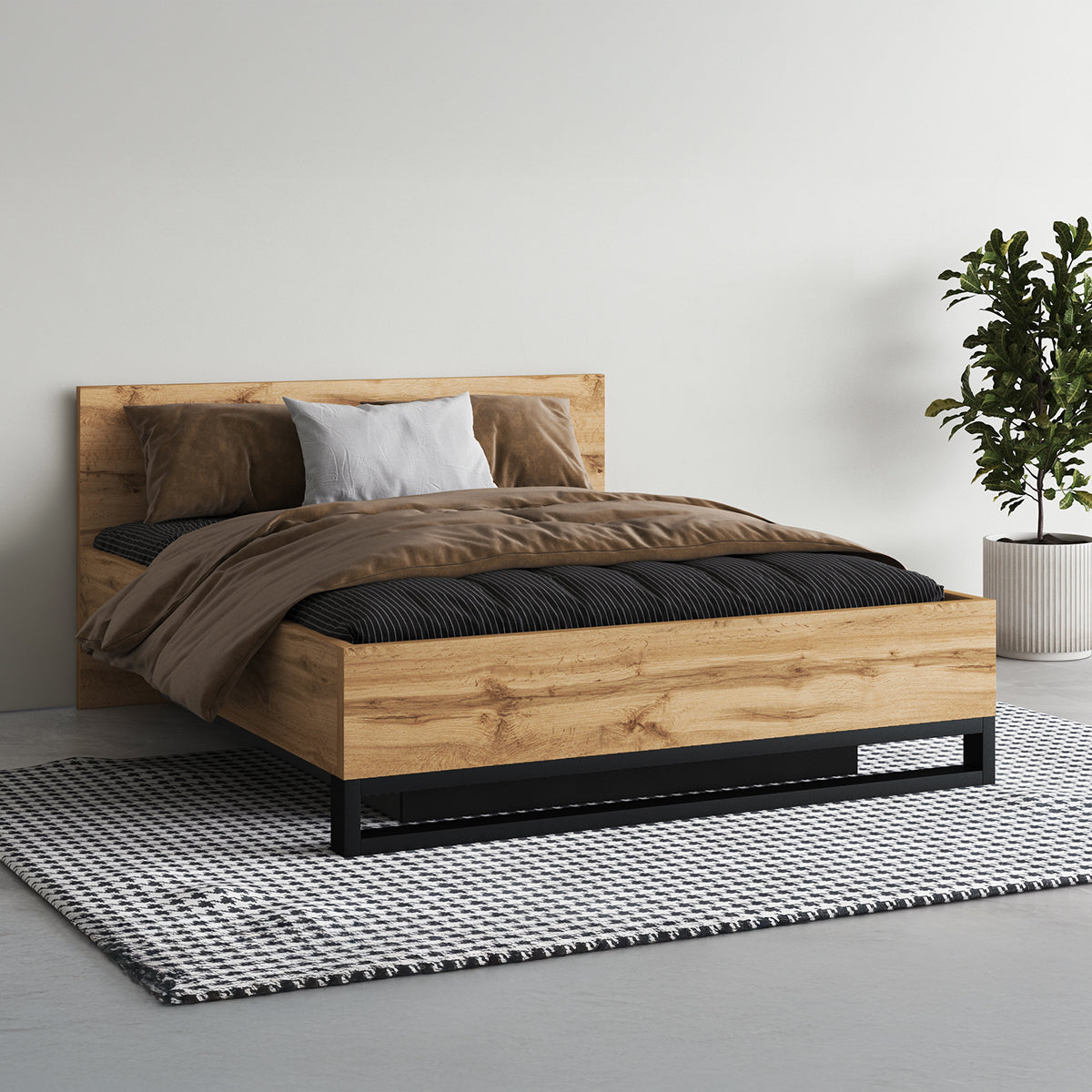 Lit coffre 140x200 sommier inclus Eden Bois et Noir - vue 3