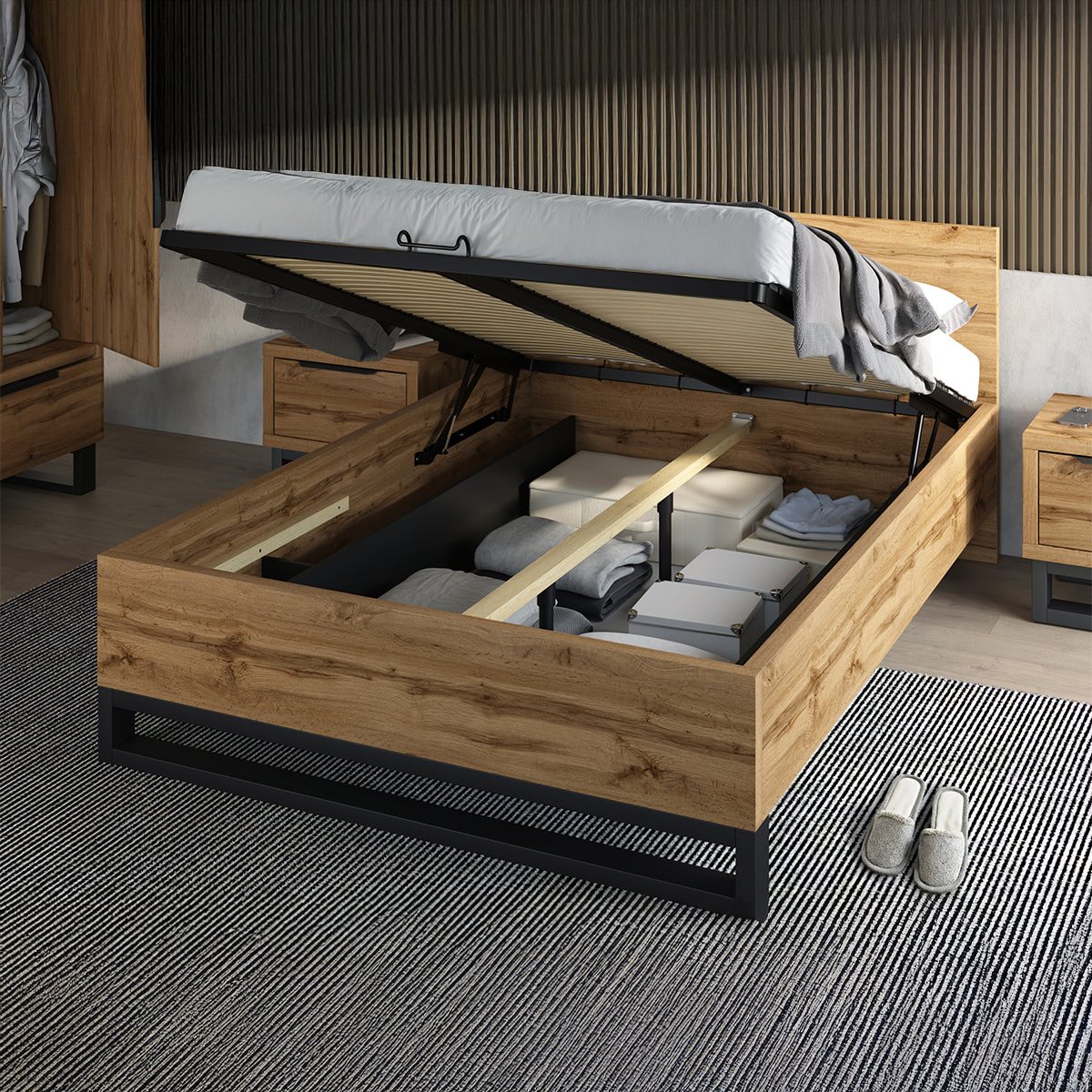 Lit coffre 140x200 sommier inclus Eden Bois et Noir - vue 5