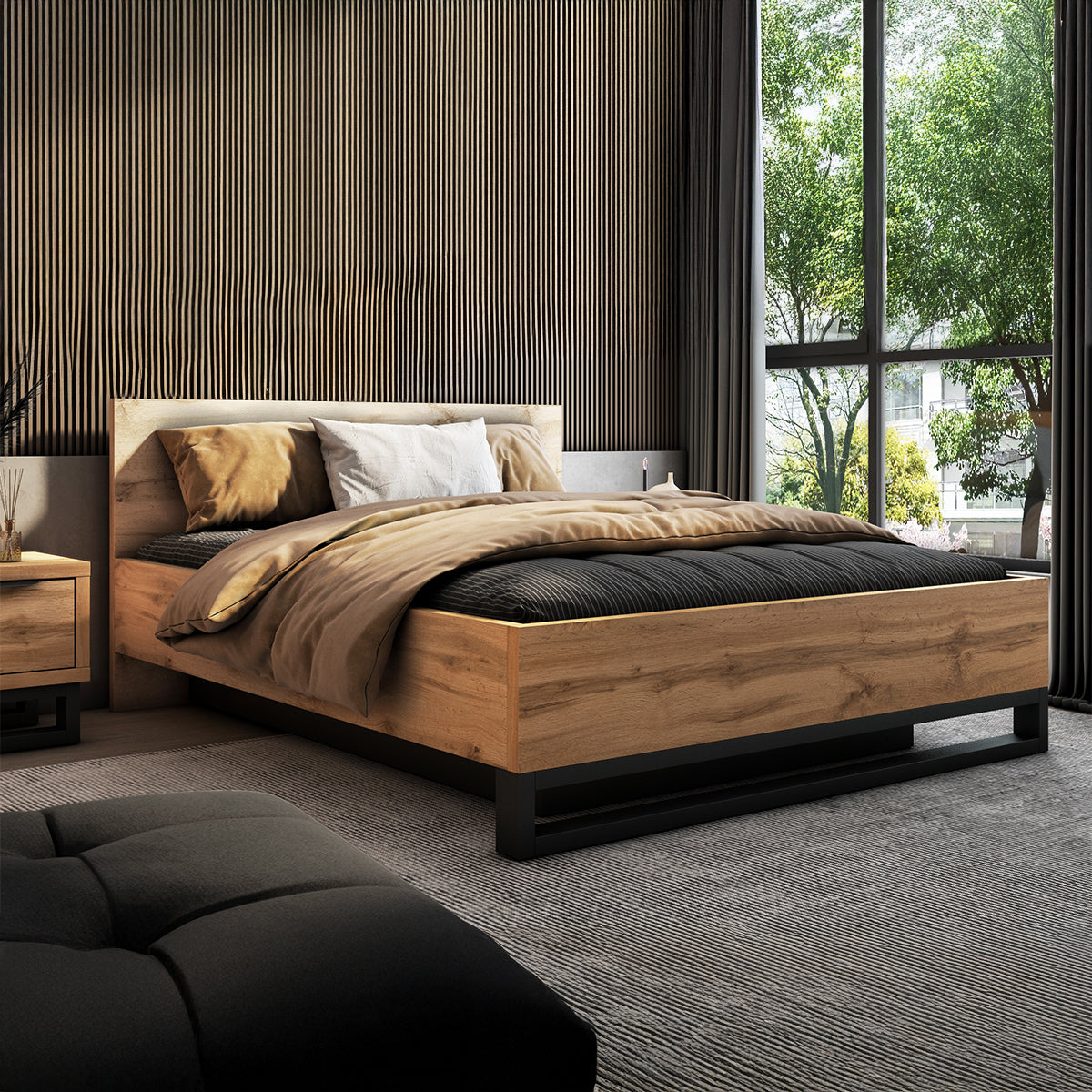Lit coffre 160x200 sommier inclus Eden Bois et Noir - vue 4