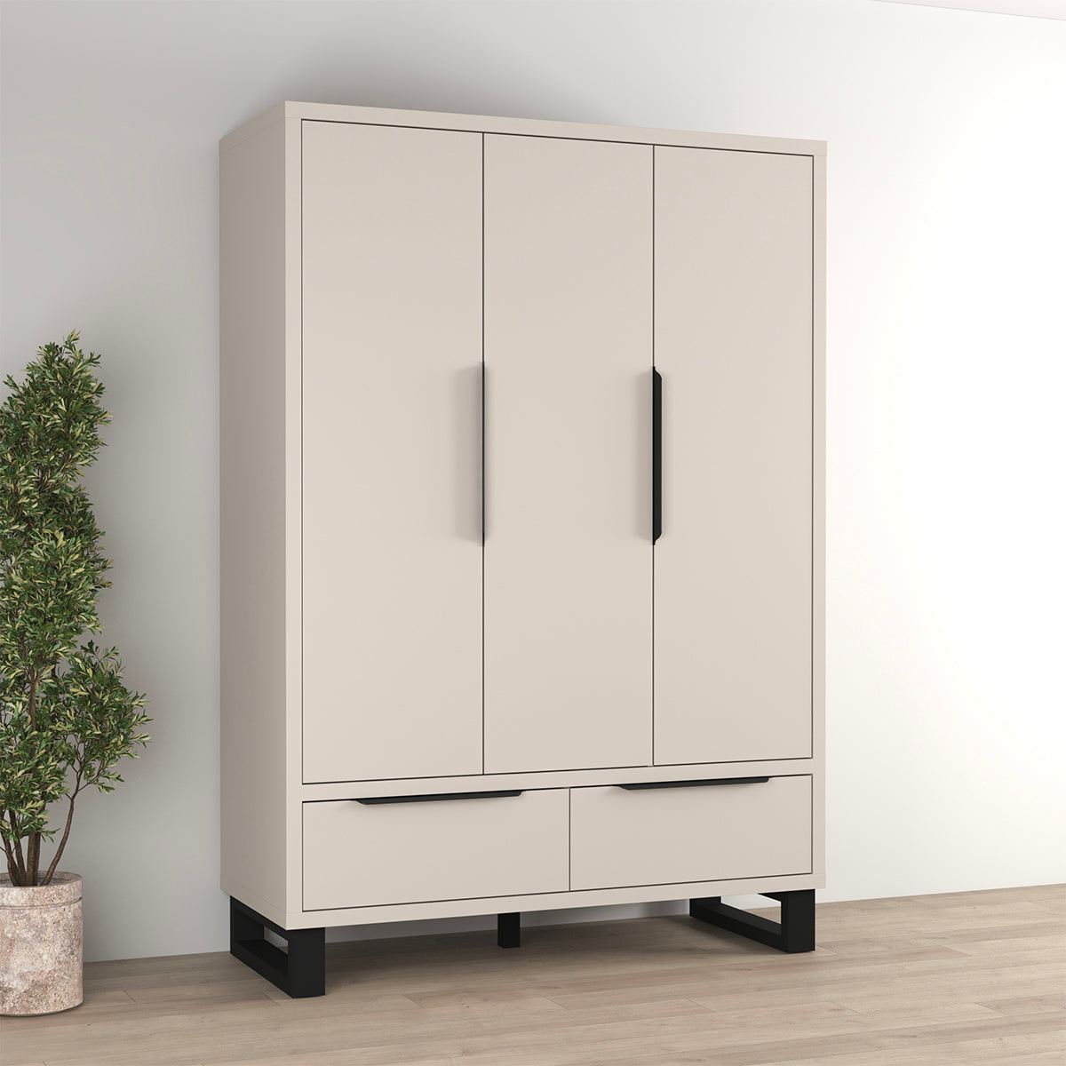 Armoire 3 portes 2 tiroirs Eden Cachemire et Noir - vue 4