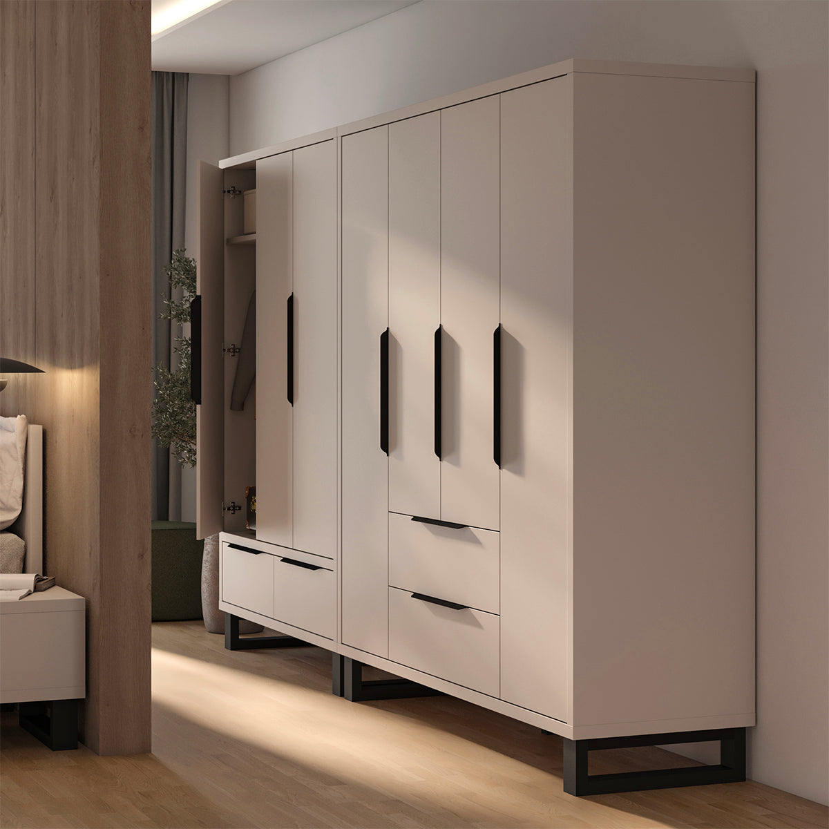 Armoire 3 portes 2 tiroirs Eden Cachemire et Noir - vue 5