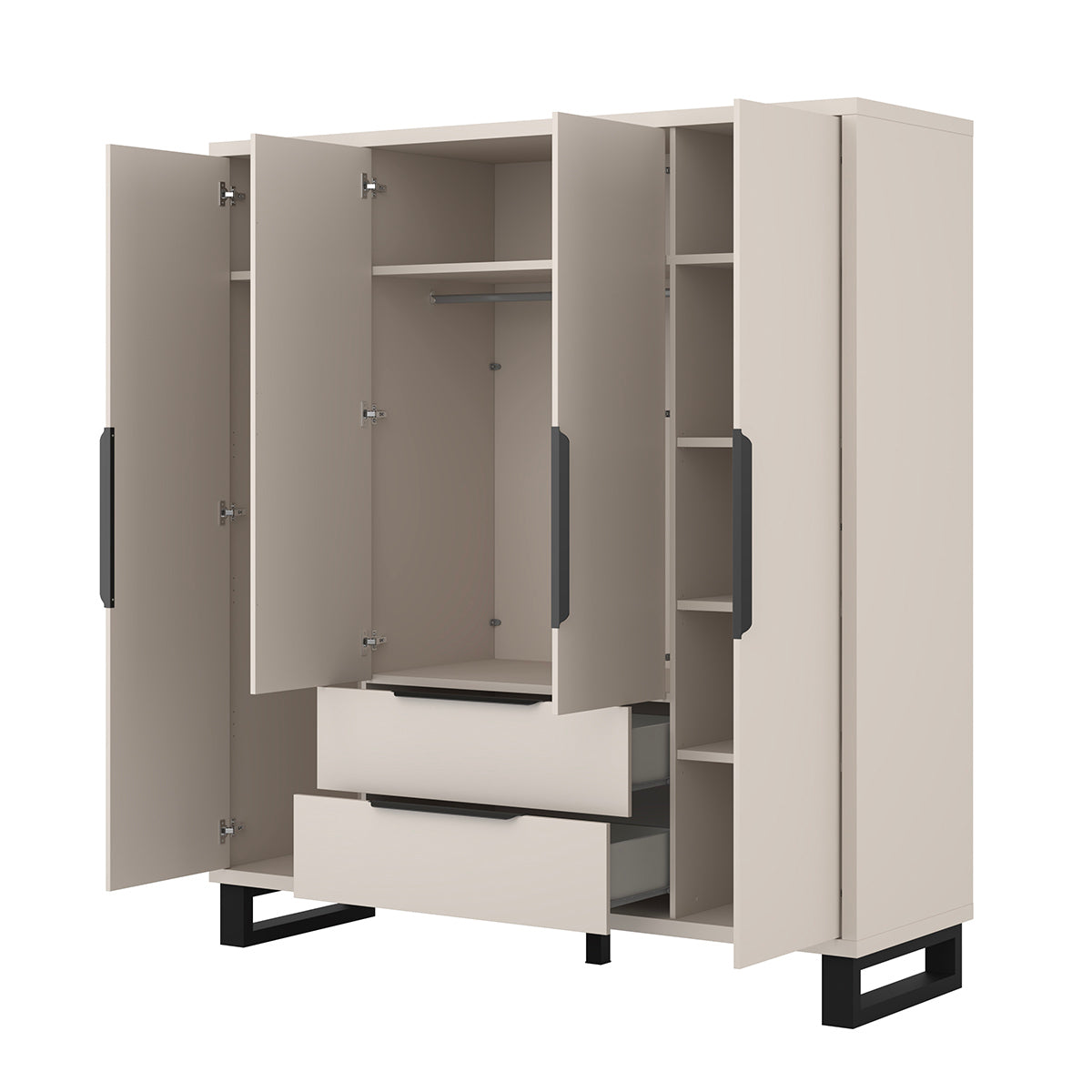 Armoire 4 portes 2 tiroirs Eden Cachemire et Noir - vue 2