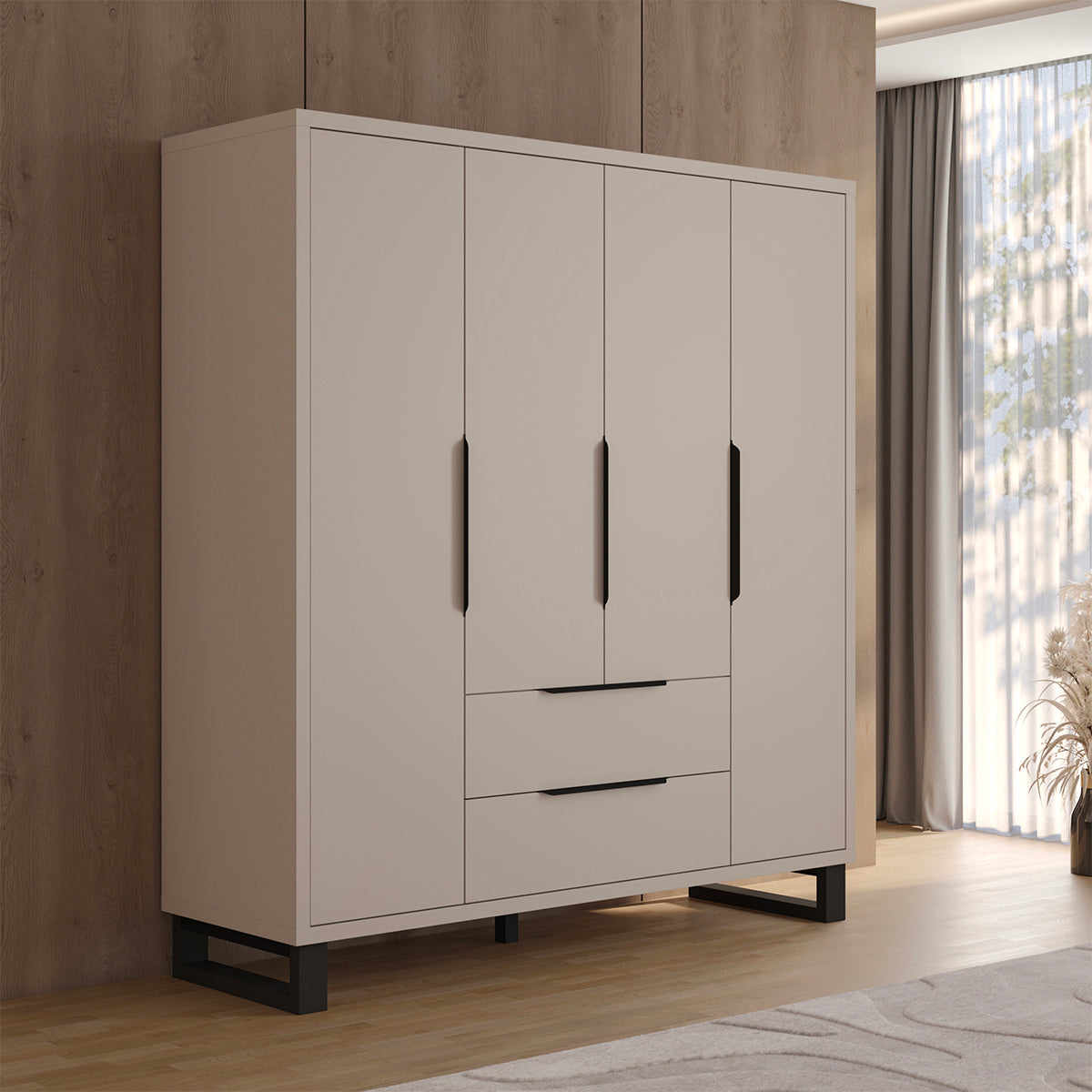 Armoire 4 portes 2 tiroirs Eden Cachemire et Noir - vue 3