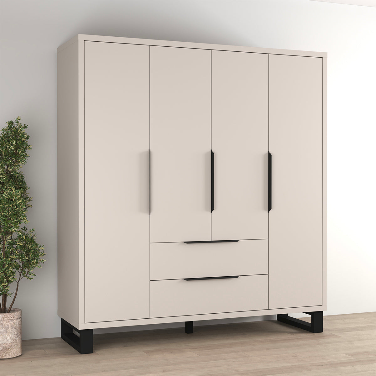 Armoire 4 portes 2 tiroirs Eden Cachemire et Noir - vue 4