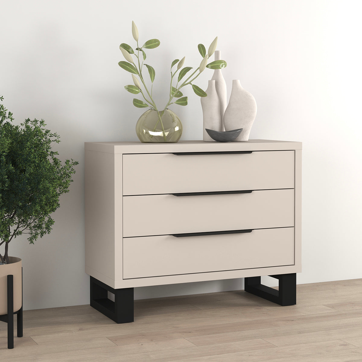 Commode 3 tiroirs Eden Cachemire et Noir - vue 4