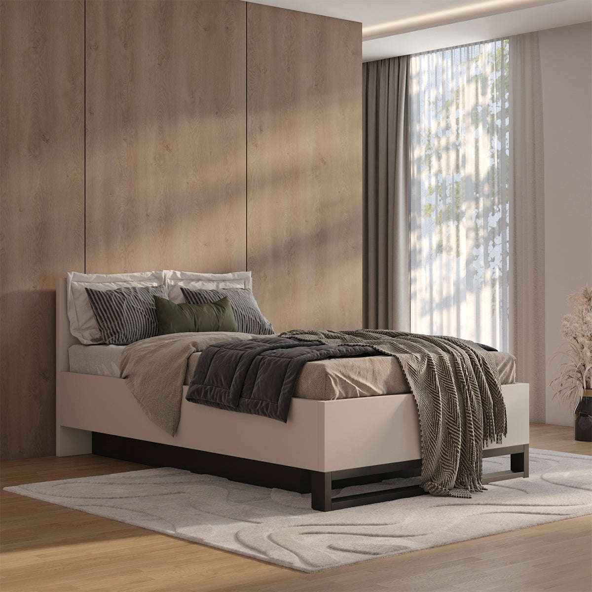 Lit coffre 140x200 sommier inclus Eden Cachemire et Noir - vue 4