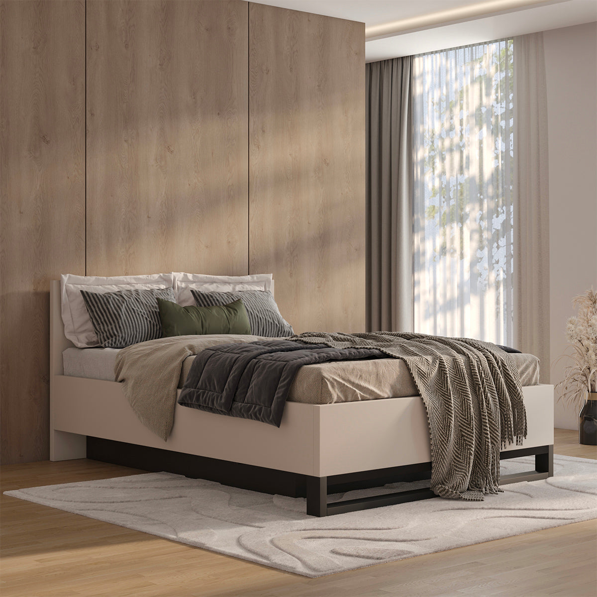 Lit coffre 160x200 sommier inclus Eden Cachemire et Noir - vue 4