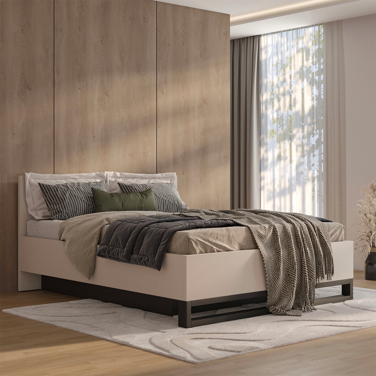 Lit coffre 180x200 sommier inclus Eden Cachemire et Noir - vue 4