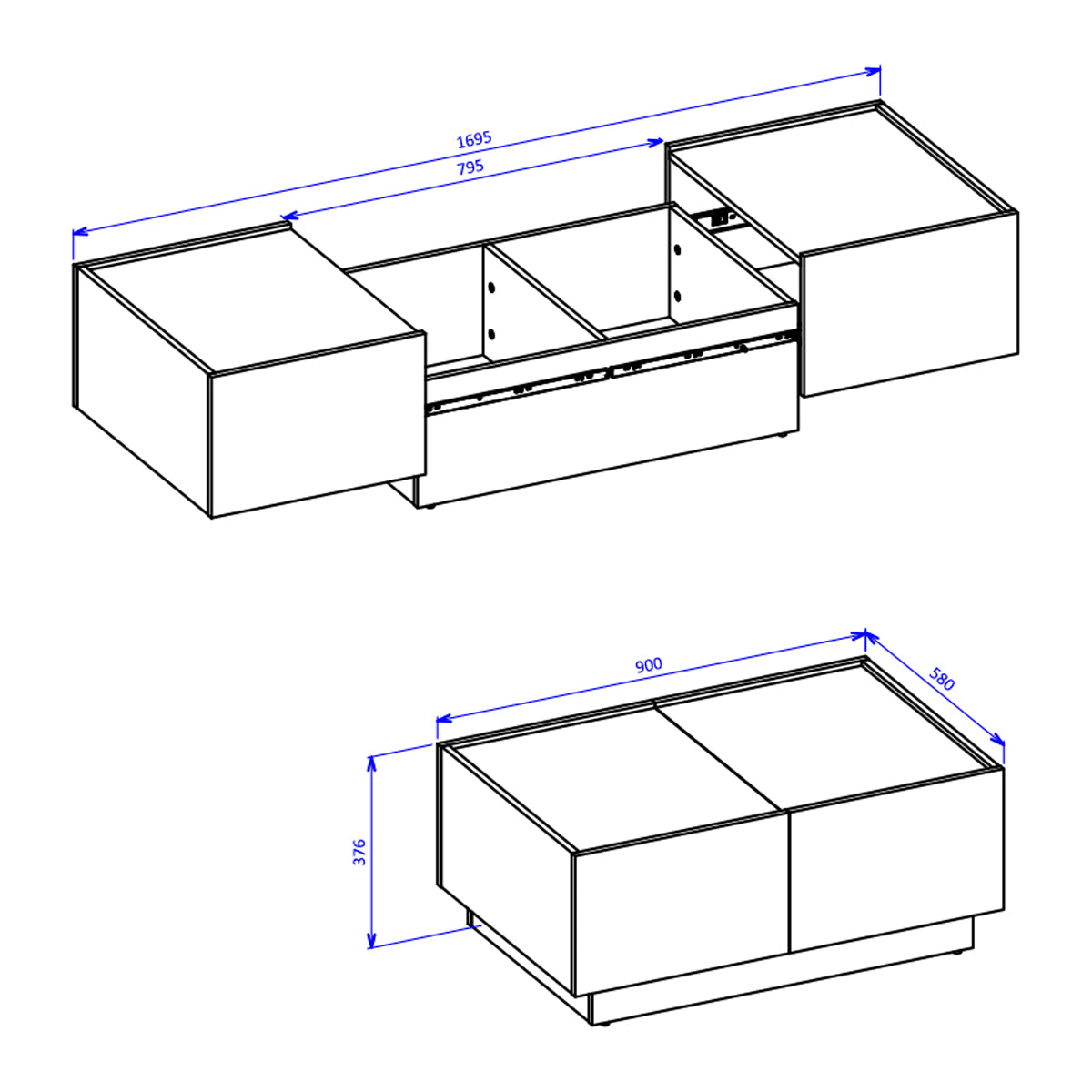 Table basse ouvrante Ekko Cachemire et Noir - vue 7