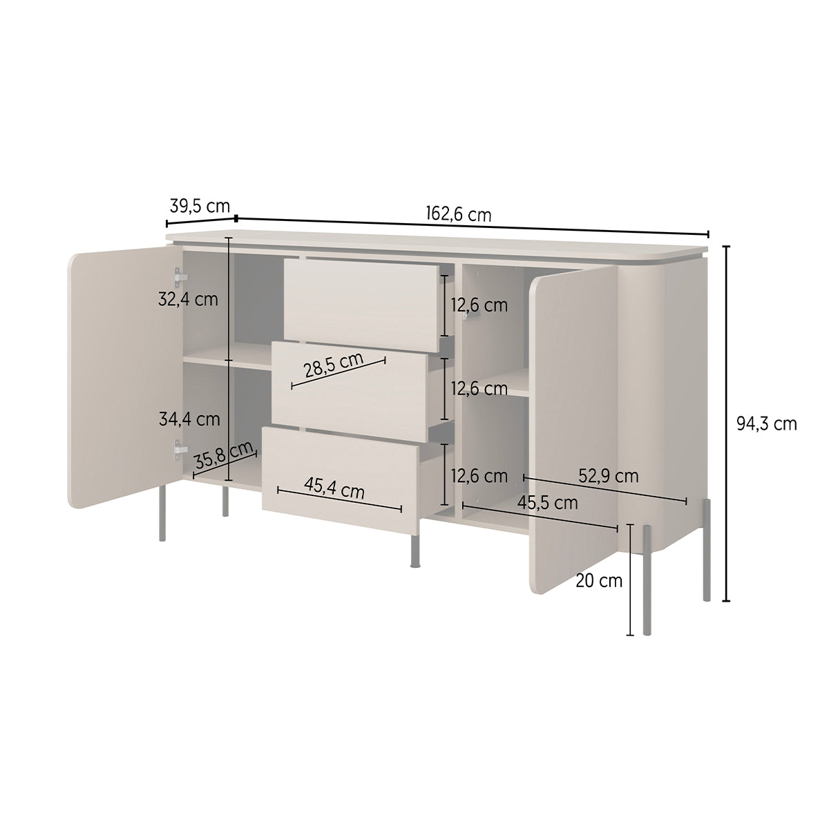 Buffet 2 portes 3 tiroirs Junon Taupe - vue 7