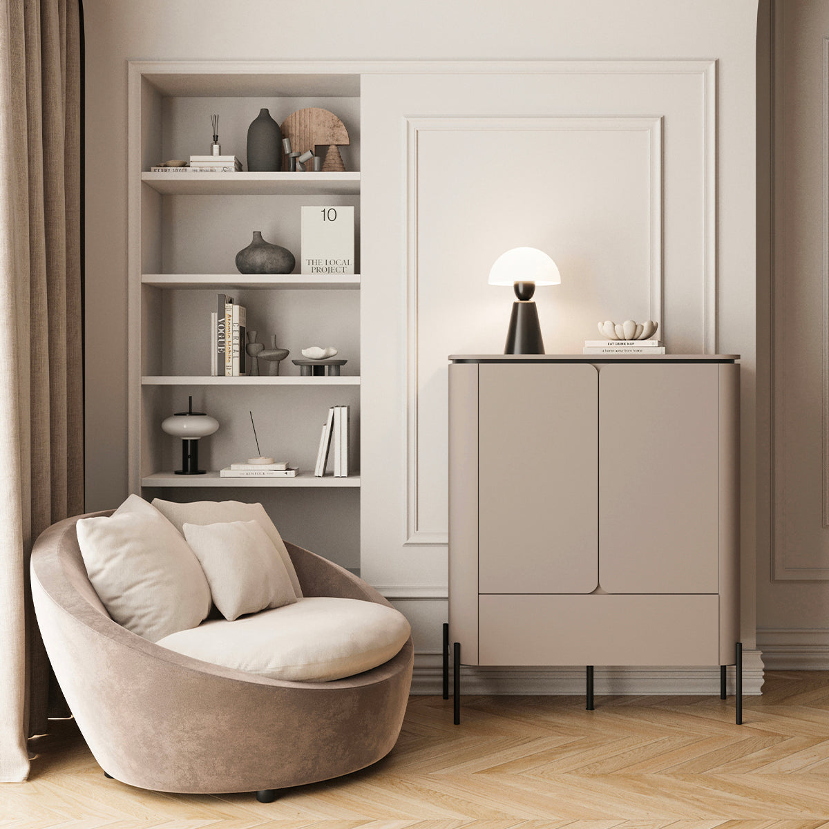 Buffet haut 2 portes 1 tiroir Junon Taupe - vue 4