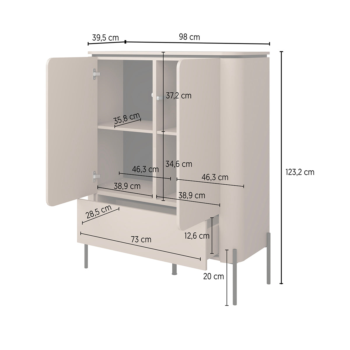 Buffet haut 2 portes 1 tiroir Junon Taupe - vue 7